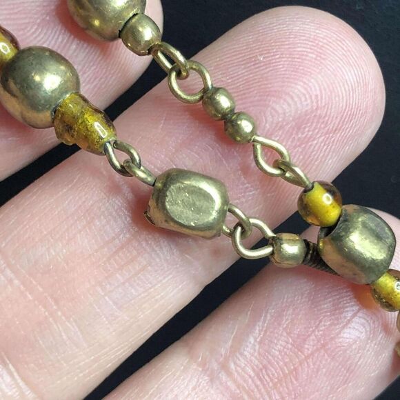 2036 vintage antiqued Gold tone layered beaded station chain necklace 36" - Picture 2 of 3